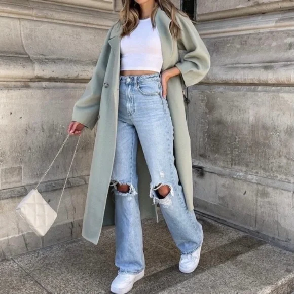 NEW Zara oversized wool blend coat baby green - Picture 13 of 15